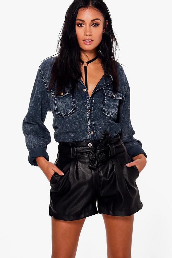 Jenny Belted Faux Leather Shorts